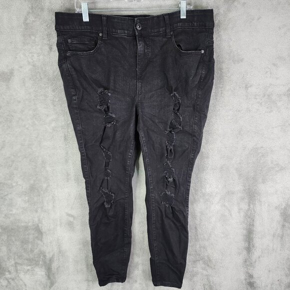 Womens Torrid Black Bombshell Skinny Denim Jeans Premium Stretch Distressed 18 - Picture 2 of 9